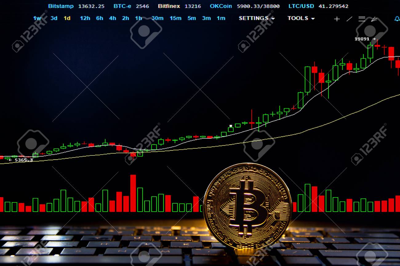 Bitcoin Gold Coin On A Keyboard And Focused Chart Background - 